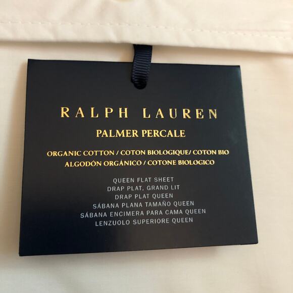 Ralph Lauren Organic Cotton Percale Palmer Queen Flat Sheet White Pale Sky Blue - Picture 4 of 10